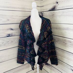Berek Black Colorful Tweed Ruffle Collar Blazer Jacket